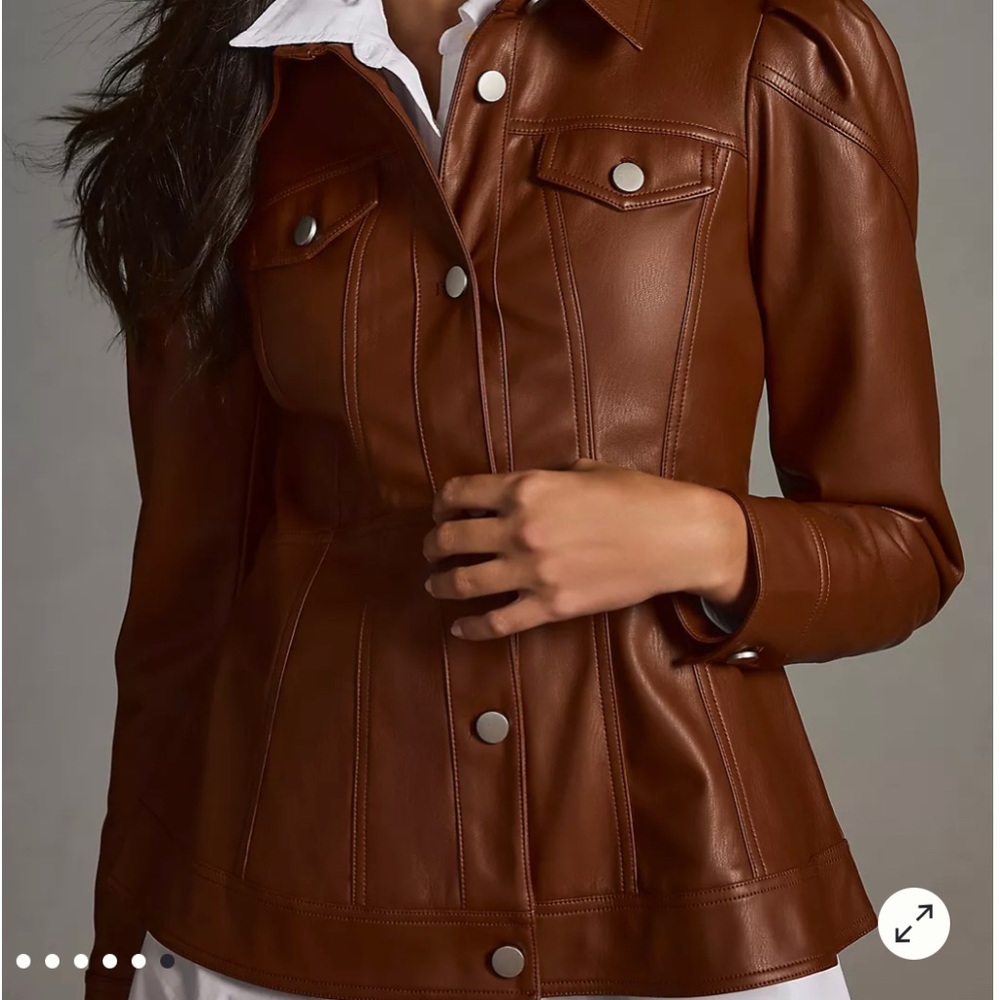 Women's Faux Leather Corset Puff-Sleeve Jacket by Anthropologie size 10